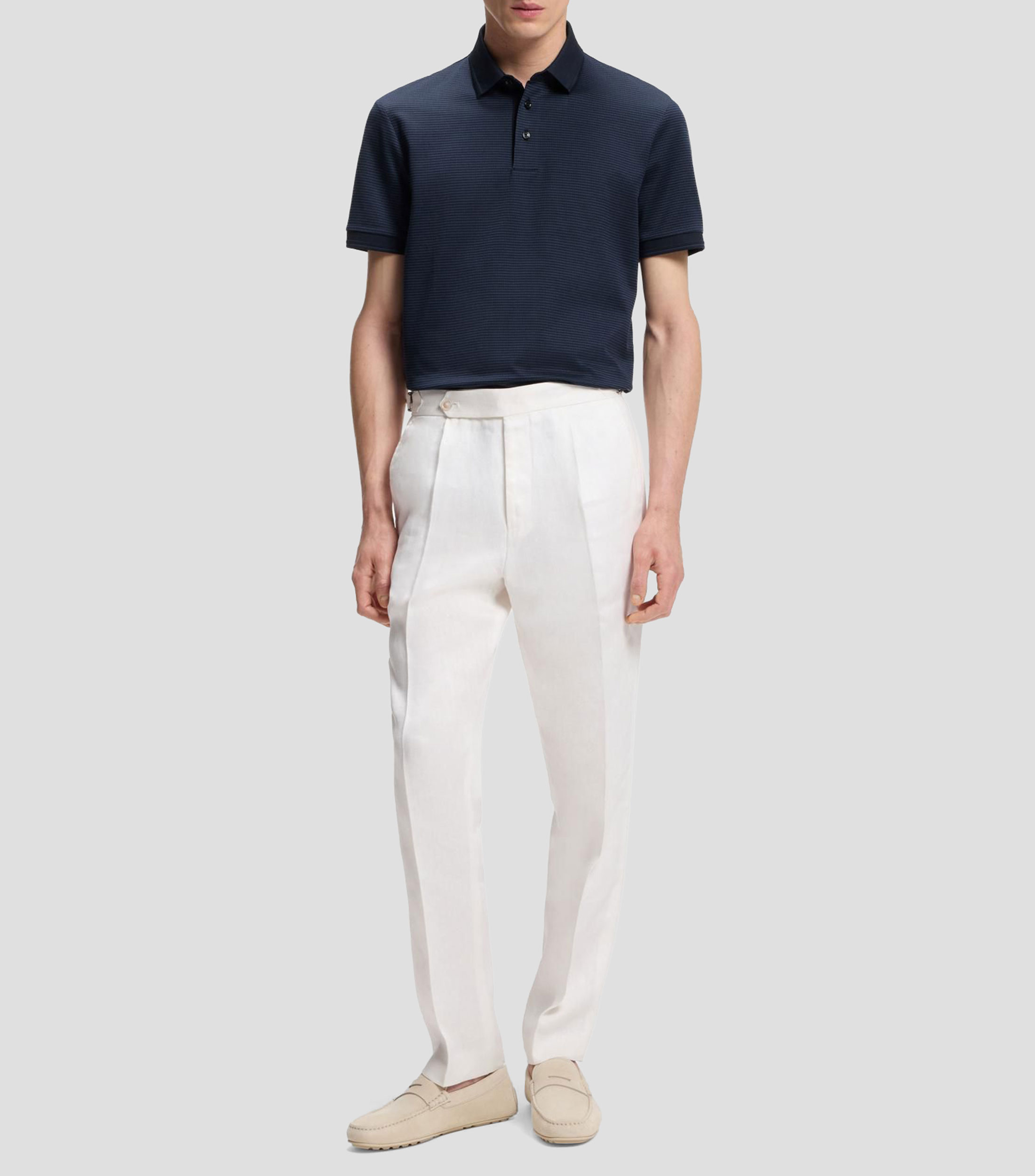 Playera polo de algodón mercerizado con jacquard en tres tonos Hombre